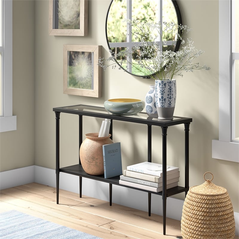 Pemberly Row Traditional Vintage Black and Bronze Metal Console Table