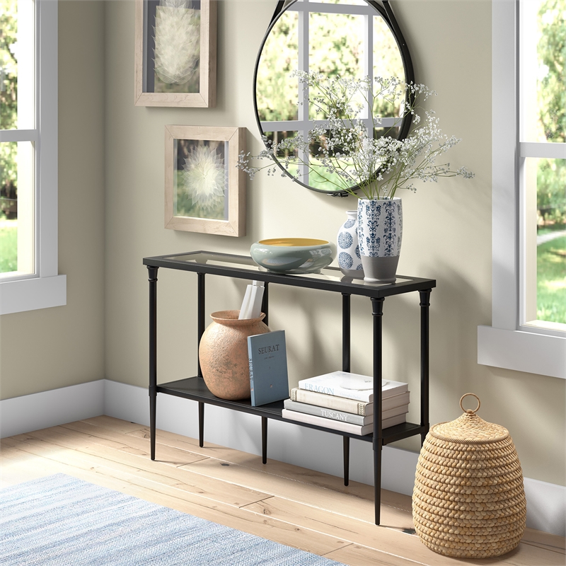 Pemberly Row Traditional Vintage Black and Bronze Metal Console Table