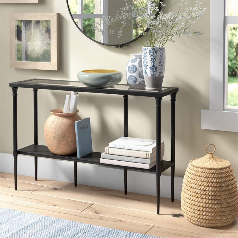 Pemberly Row Traditional Vintage Black and Bronze Metal Console Table
