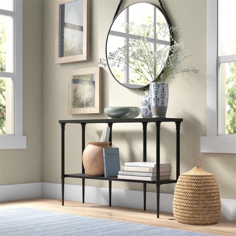 Pemberly Row Traditional Vintage Black and Bronze Metal Console Table