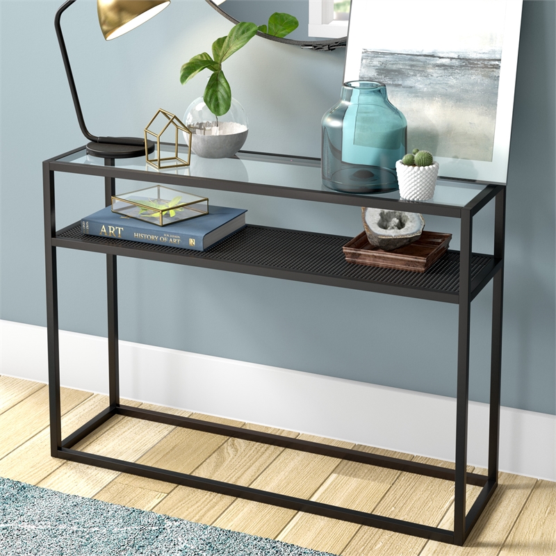 Pemberly Row Traditional Metal Two Shelf Black and Console Table