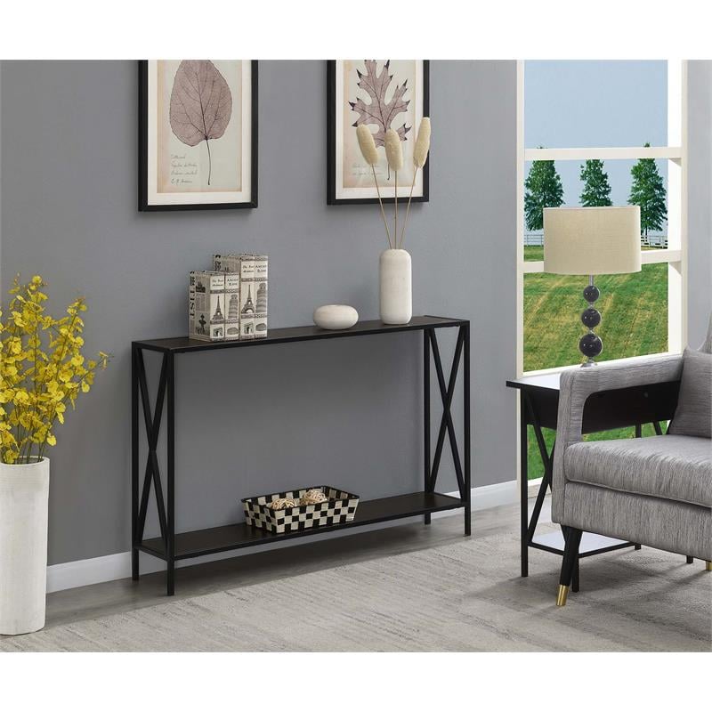 Pemberly Row Modern Console Table in Espresso Wood Finish and Black Steel Frame