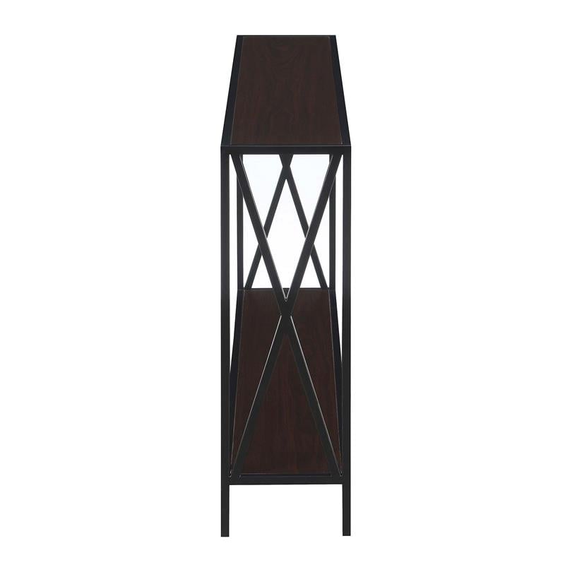 Pemberly Row Modern Console Table in Espresso Wood Finish and Black Steel Frame
