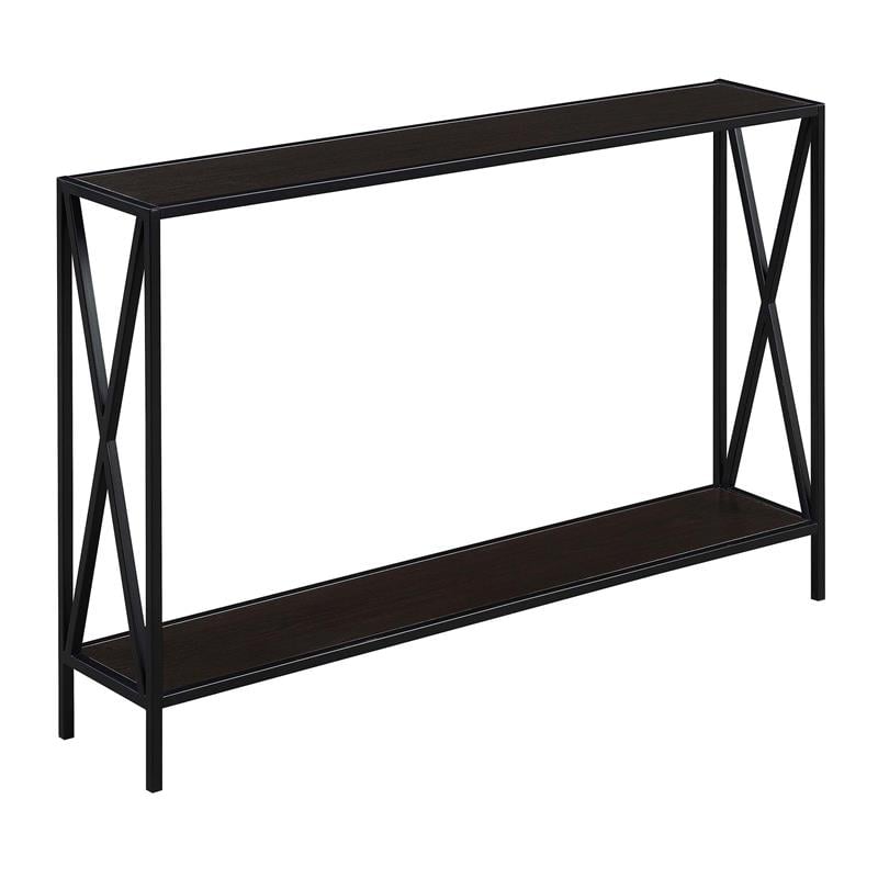 Pemberly Row Modern Console Table in Espresso Wood Finish and Black Steel Frame