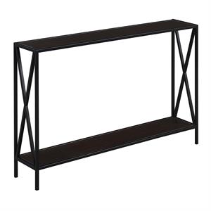 pemberly row modern console table in espresso wood finish and black steel frame