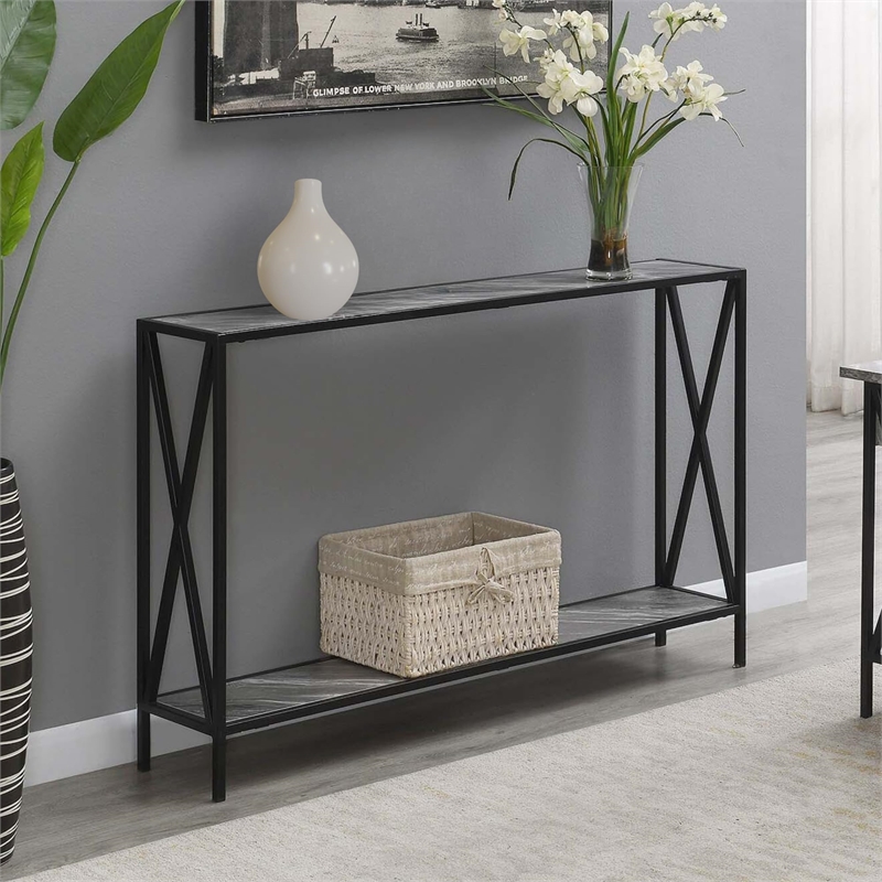 Pemberly Row Modern Console Table in Faux Gray Marble Wood Finish