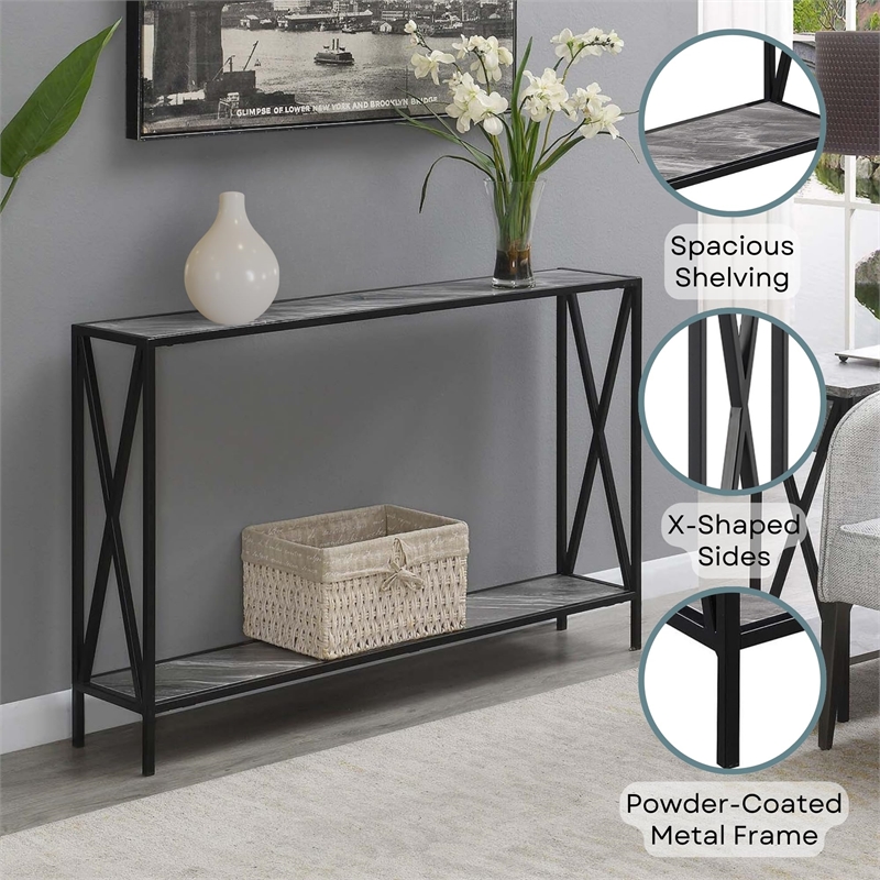 Pemberly Row Modern Console Table in Faux Gray Marble Wood Finish