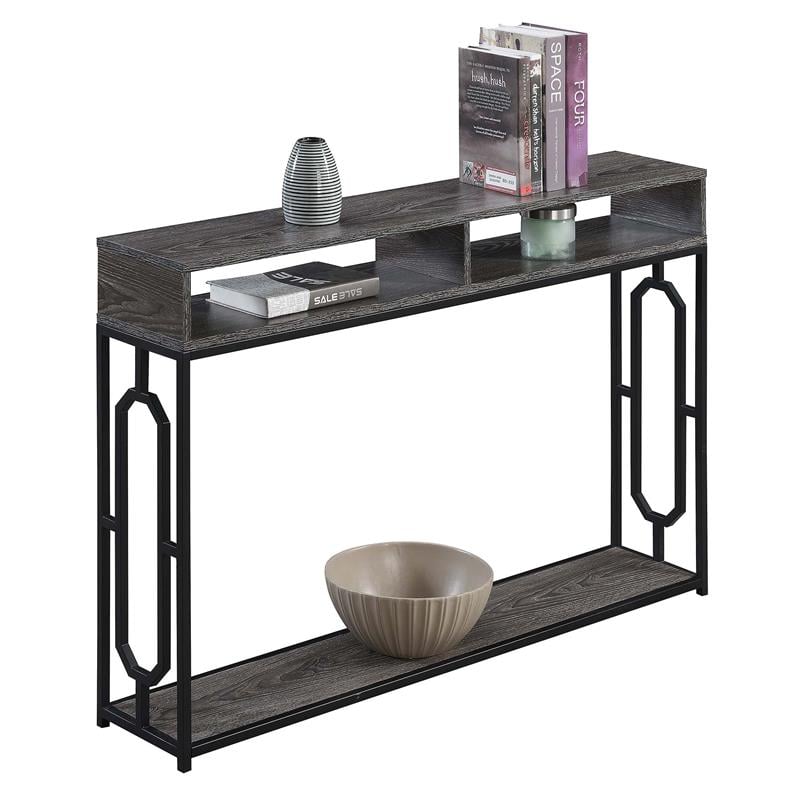 Pemberly Row Transitional Deluxe 2 Tier Console Table in Weathered Gray Wood