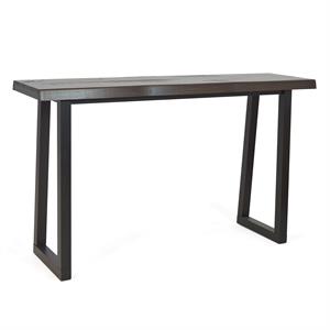 Pemberly Row Modern Cherry and Ebony Solid Wood Live Edge Sofa Bar Table