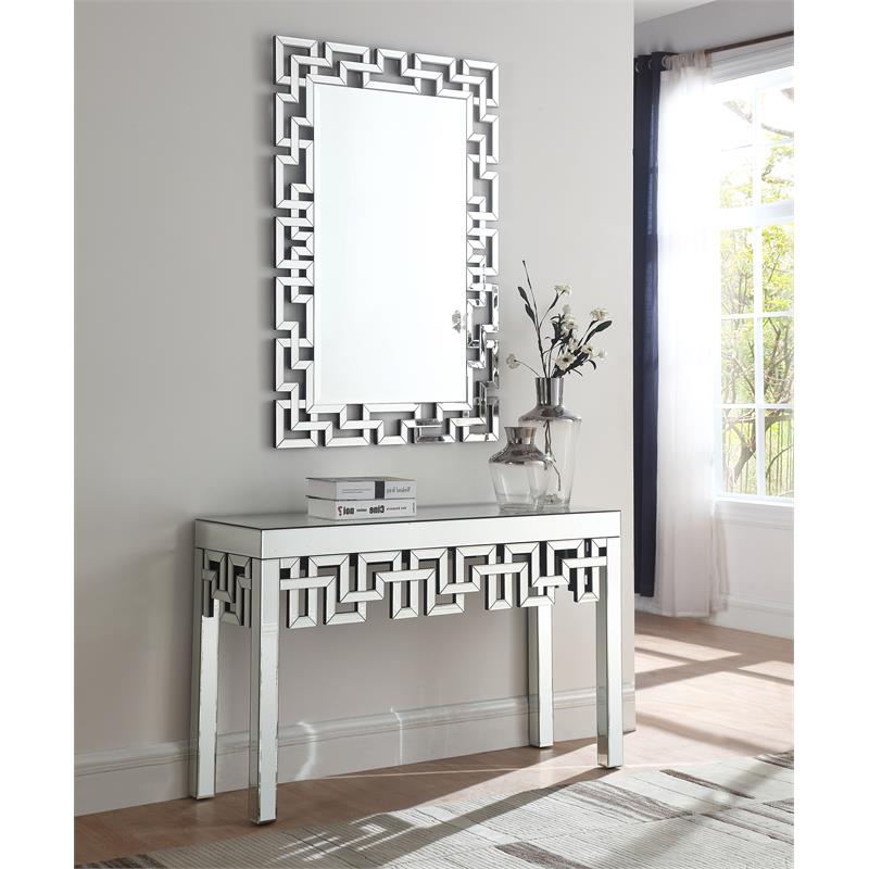 Pemberly Row Contemporary Mirrored Geometric Designed Console Table