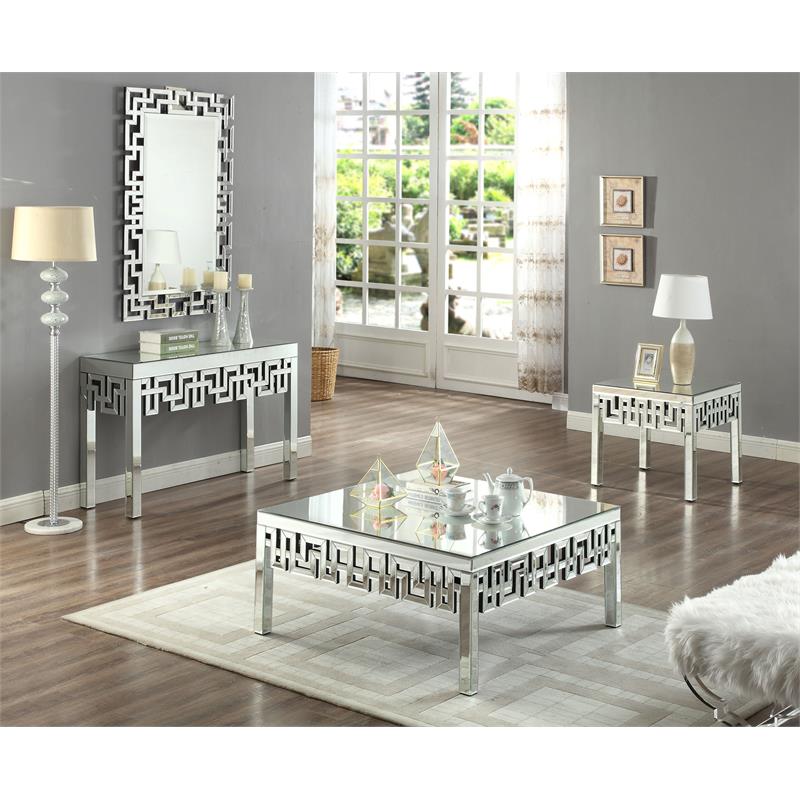 Pemberly Row Contemporary Mirrored Geometric Designed Console Table