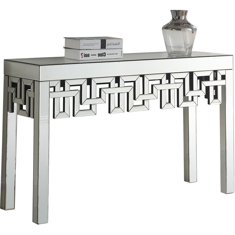 Pemberly Row Contemporary Mirrored Geometric Designed Console Table
