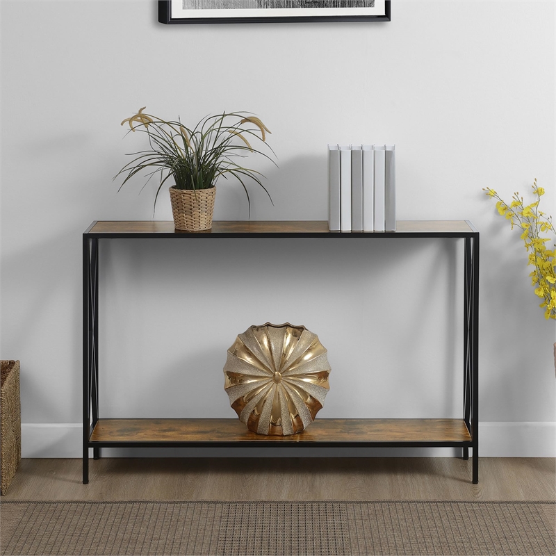 Pemberly Row Mid-Century Console Table in Light Oak Wood Finish