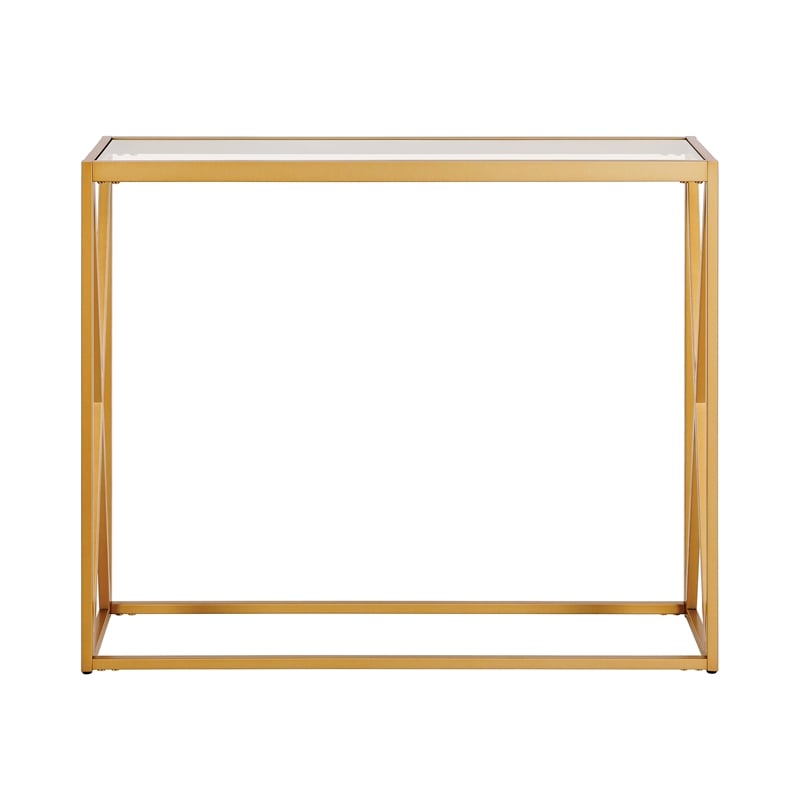 Pemberly Row Modern Geometric Glass Top Console Table in Brass