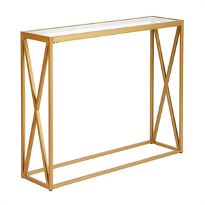 Pemberly Row Modern Geometric Glass Top Console Table in Brass