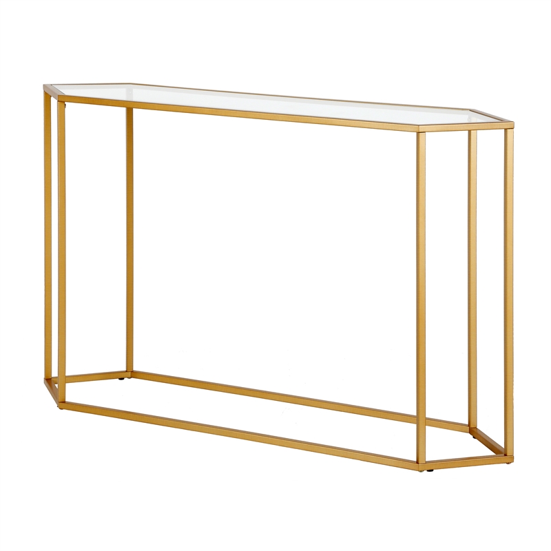 Pemberly Row Modern Brass Metal Console Table in Black