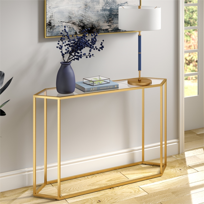 Pemberly Row Modern Brass Metal Console Table in Black