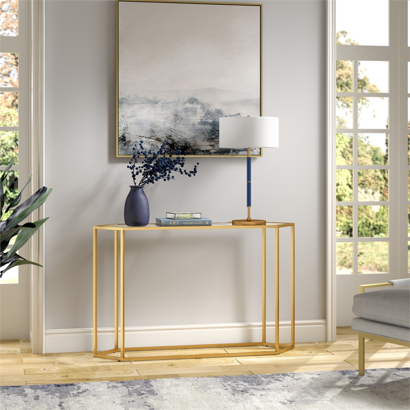 Pemberly Row Modern Brass Metal Console Table in Black