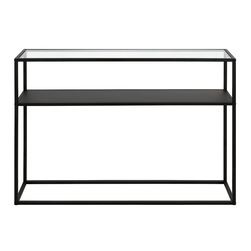 Pemberly Row Modern Black and Bronze Console Table with Solid Metal Shelf