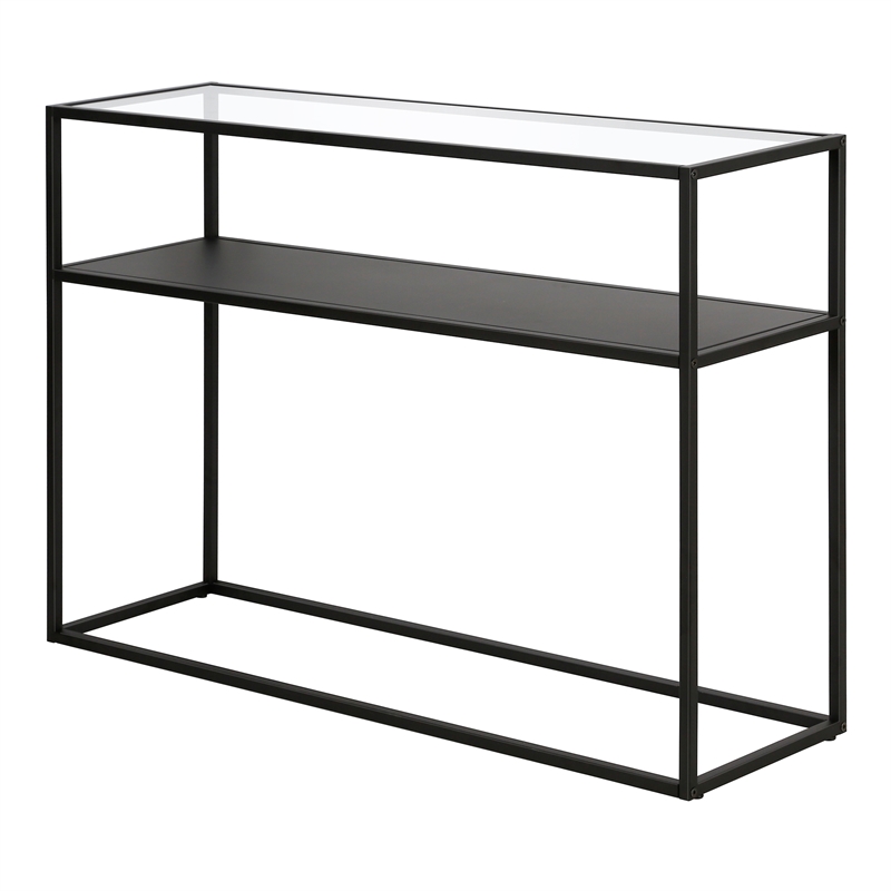 Pemberly Row Modern Black and Bronze Console Table with Solid Metal Shelf