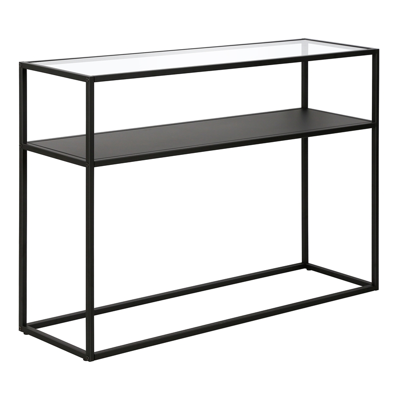 Pemberly Row Modern Black and Bronze Console Table with Solid Metal Shelf