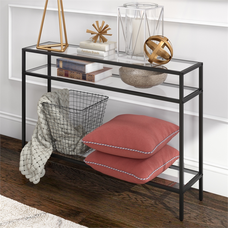 Pemberly Row Modern Black Metal Console Table 42inch W