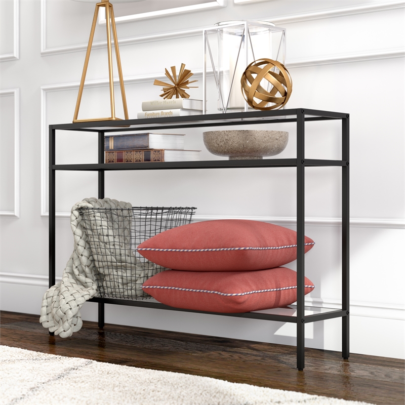 Pemberly Row Modern Black Metal Console Table 42inch W