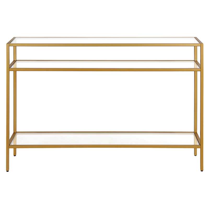 Pemberly Row Modern Brass Metal Console Table 42inch W in Black
