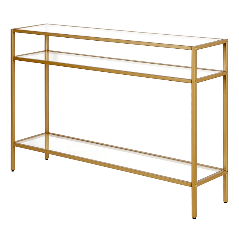 Pemberly Row Modern Brass Metal Console Table 42inch W in Black
