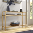 Pemberly Row Modern Brass Metal Console Table 42inch W in Black