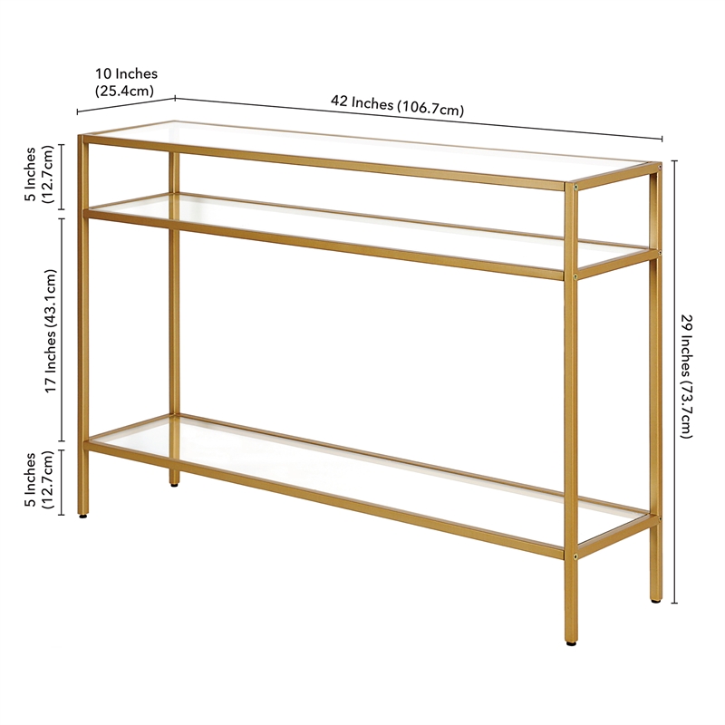 Pemberly Row Modern Brass Metal Console Table 42inch W in Black