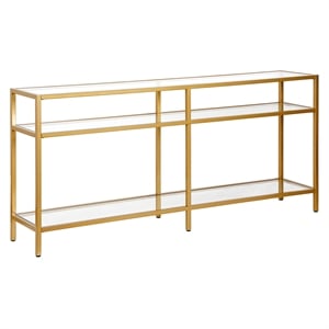 Pemberly Row Modern 64&quot 3-Shelf Metal Gold and Brass Console Table