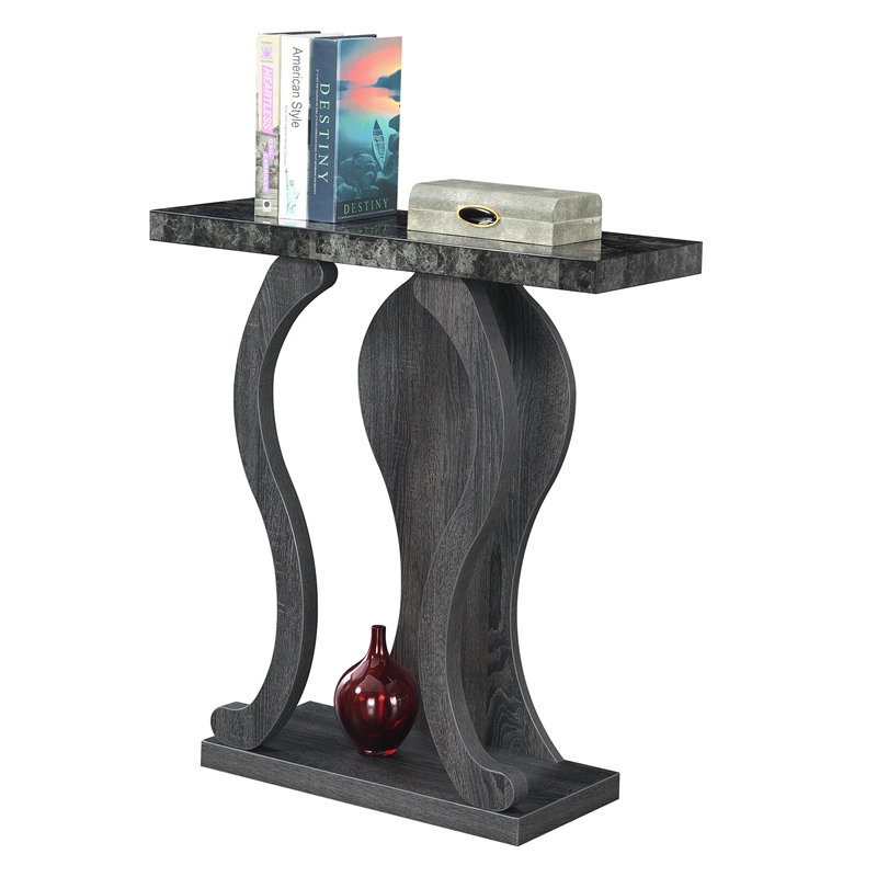 Pemberly Row Modern Console Table in Weathered Gray and Faux Black Marble Wood