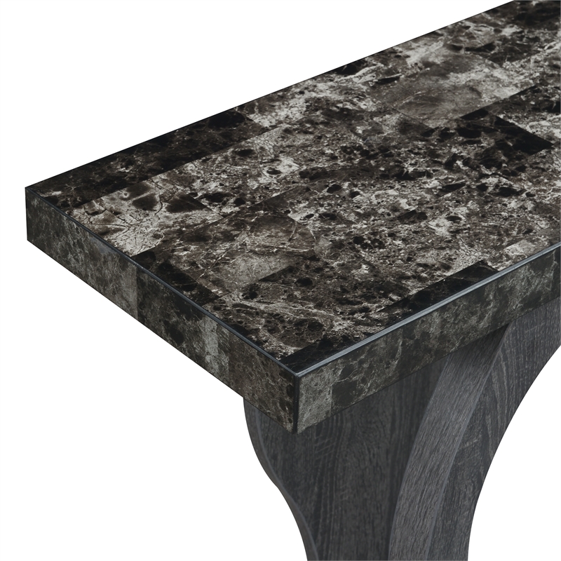 Pemberly Row Modern Console Table in Weathered Gray and Faux Black Marble Wood