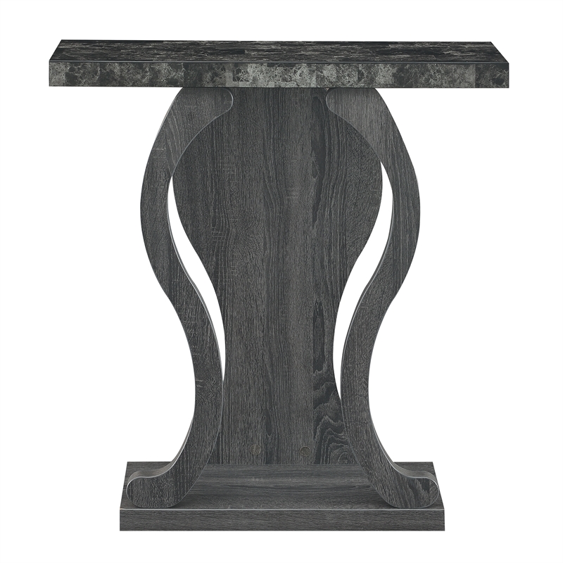 Pemberly Row Modern Console Table in Weathered Gray and Faux Black Marble Wood