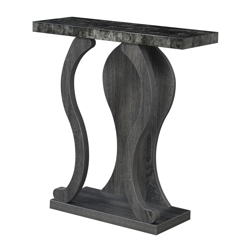 Pemberly Row Modern Console Table in Weathered Gray and Faux Black Marble Wood