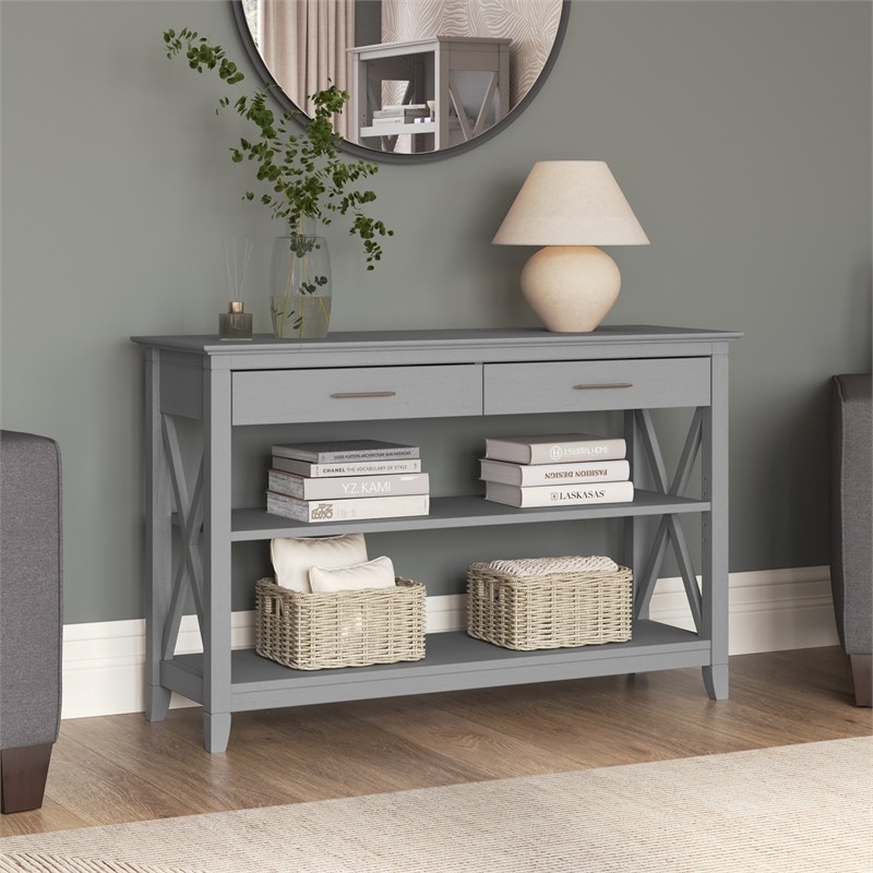 Pemberly Row Contemporary Engineered Wood Console Table with Drawers in Gray