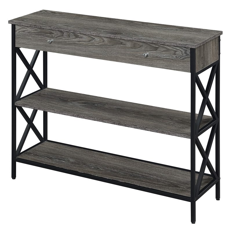 Pemberly Row Contemporary One-Drawer Console Table in Gray Wood