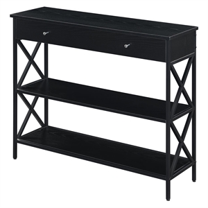 Pemberly Row Modern One-Drawer Console Table in Black Wood and Metal