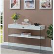 Pemberly Row Modern One-Drawer Console Table in Clear Glass with White Wood Top