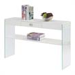 Pemberly Row Modern One-Drawer Console Table in Clear Glass with White Wood Top