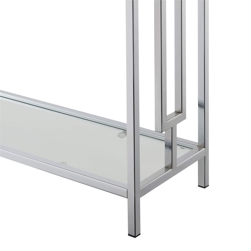 Pemberly Row Contemporary Chrome Metal Console Table with White Faux Marble Top