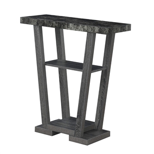 Pemberly Row Contemporary V Console Table in Gray Wood with Faux Marble Top