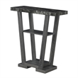 Pemberly Row Contemporary V Console Table in Gray Wood with Faux Marble Top