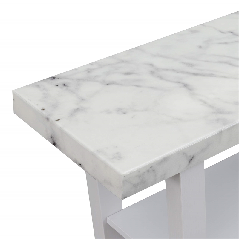 Pemberly Row Modern V Console Table in White Wood and Faux Marble Top