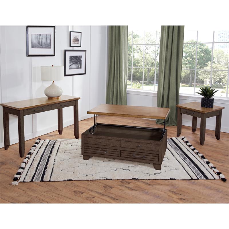 Pemberly Row Transitional Two-tone Brown Sofa Table