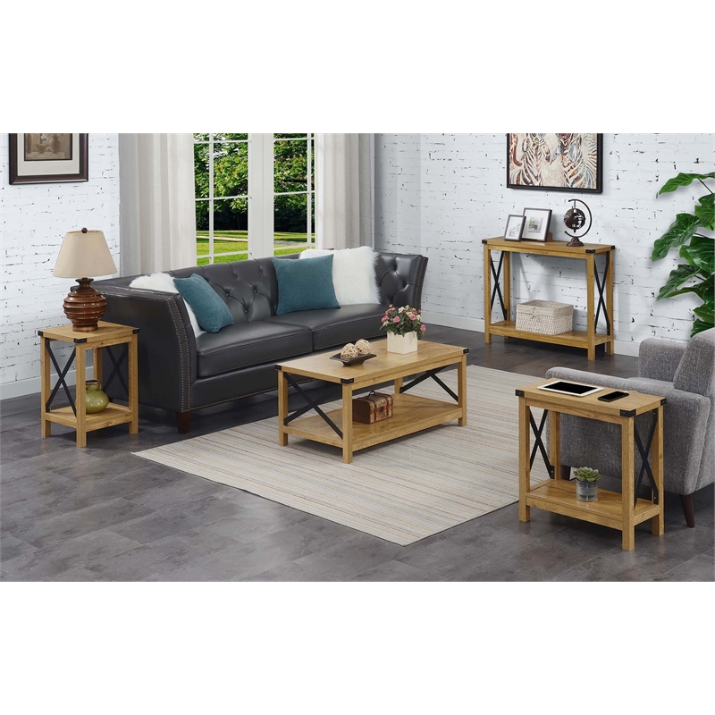 Pemberly Row Farmhouse Console Table Light English Oak Wood Finish