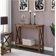 Pemberly Row Modern Console Table in Nutmeg Wood Finish and Black Metal