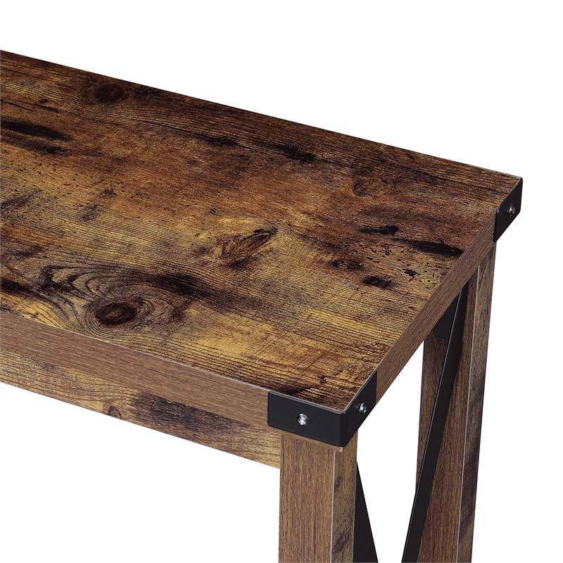 Pemberly Row Modern Console Table in Nutmeg Wood Finish and Black Metal