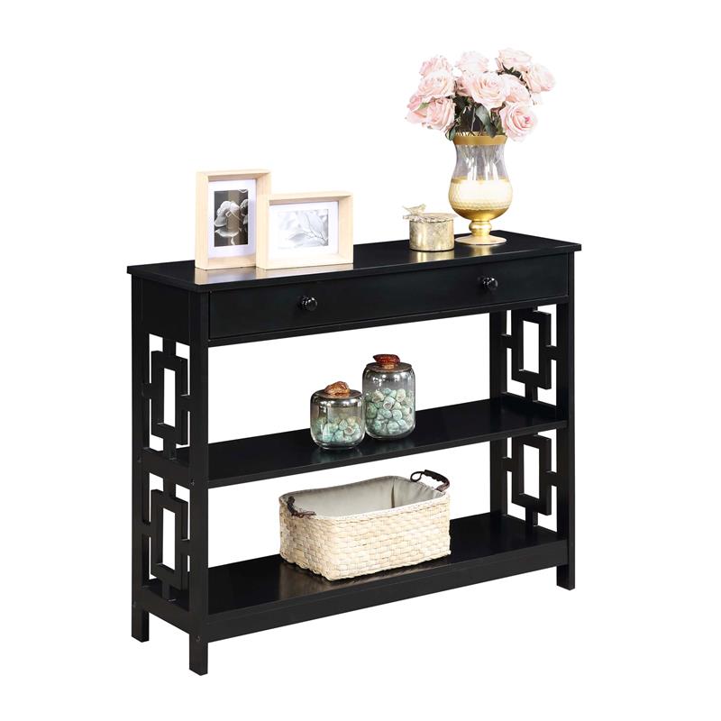 Pemberly Row Contemporary One-Drawer Console Table in Black Wood Finish